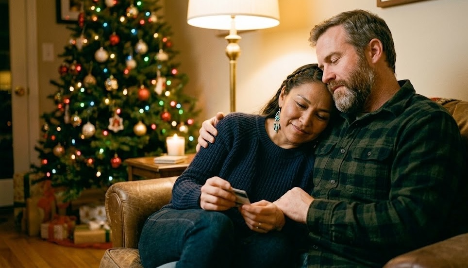 A couple at rest together at Christmas